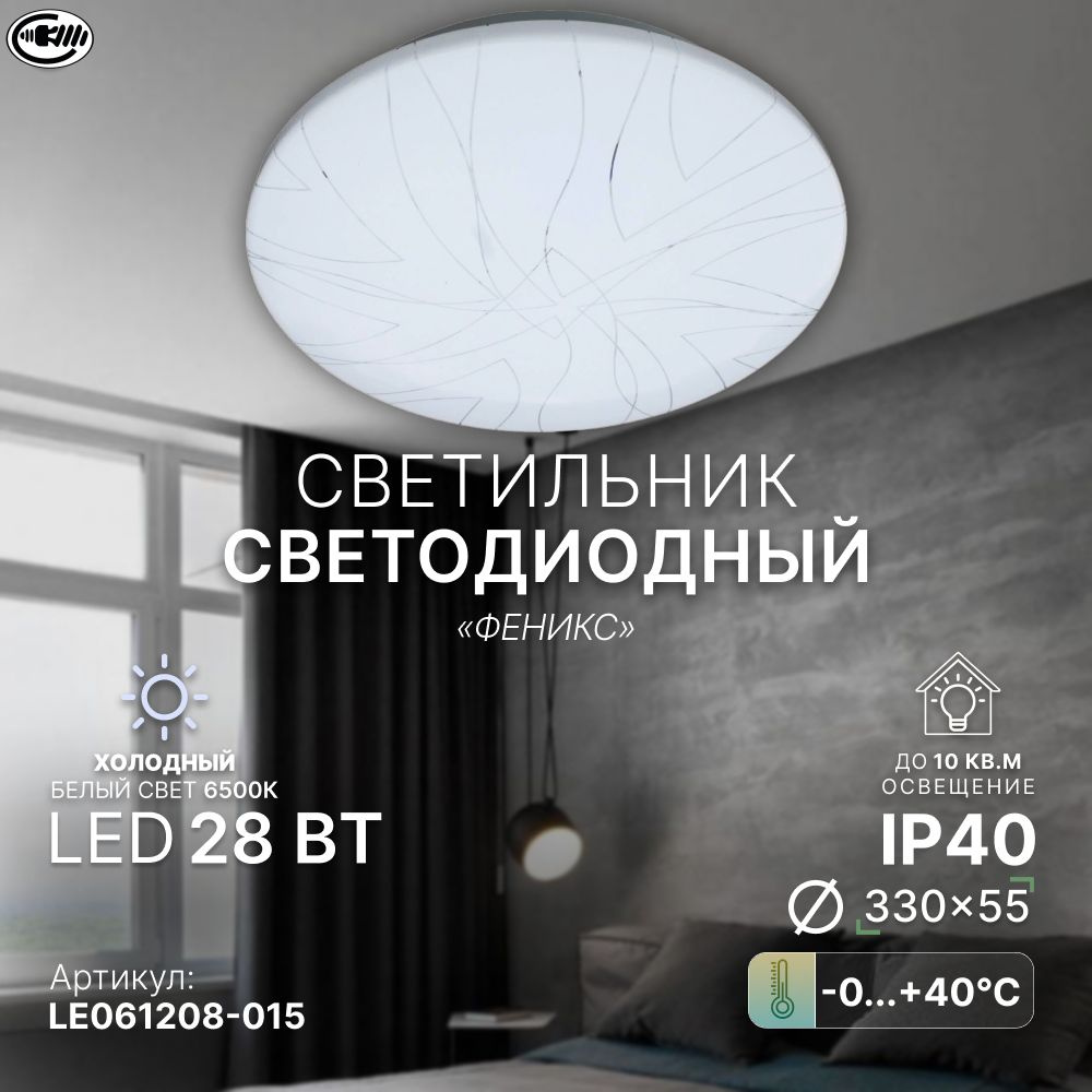 Светильник потолочный светодиодный накладной, 20 Вт, холодный свет 6500 К, на кухню/ в спальню/ в детскую/ #1