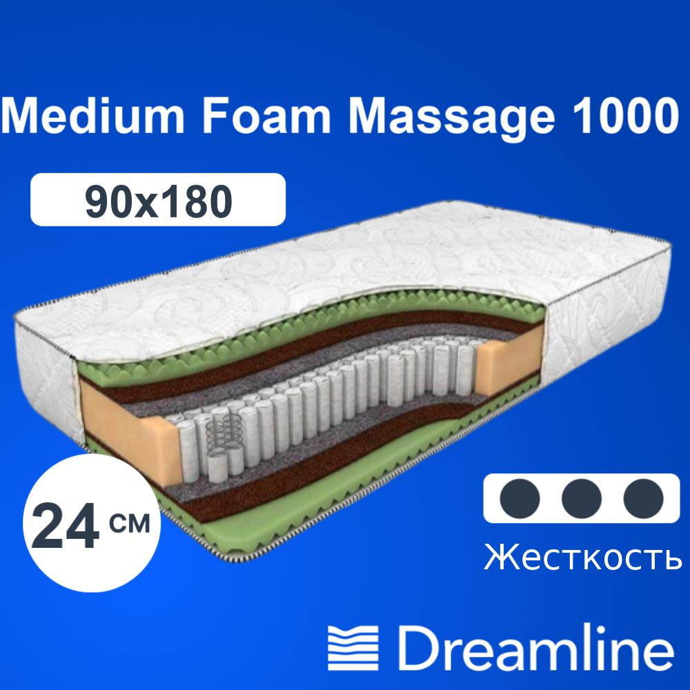 DreamLine Матрас Medium Foam Massage 1000, Независимые пружины, 90х180 см #1