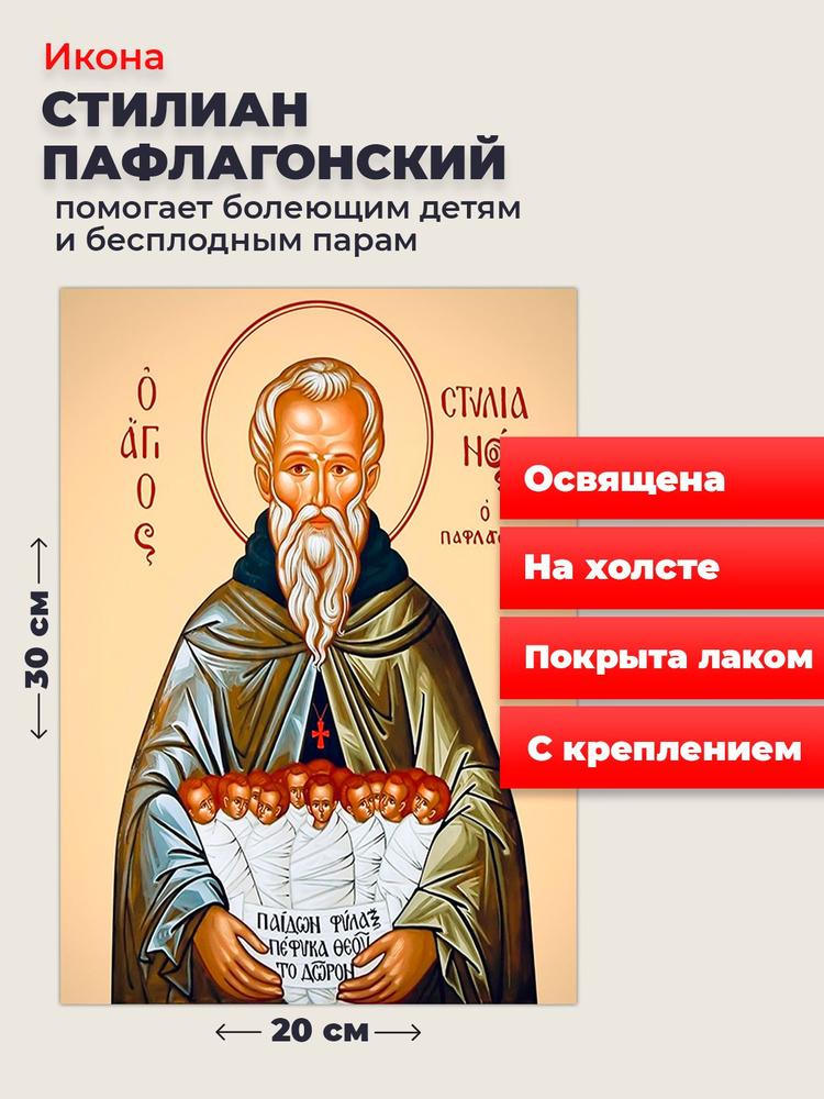 Освященная икона на холсте "Святой Стилиан Пафлогонский", 20*30 см  #1