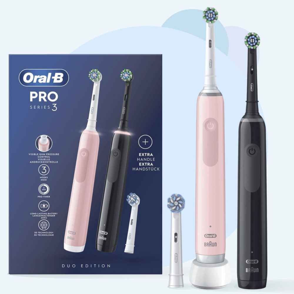 Набор электрических зубных щеток Oral-B Pro 3 3900, черная/розовая  #1