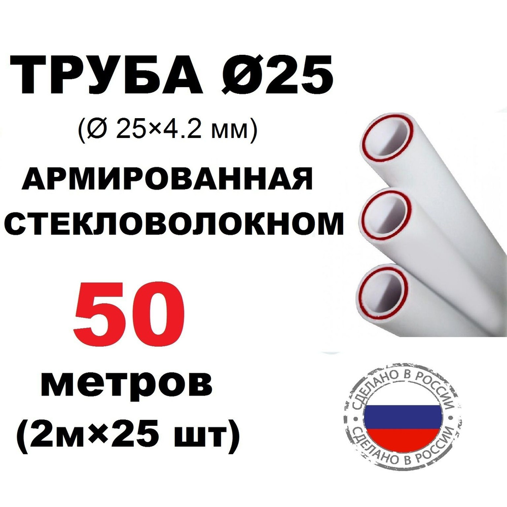 Труба PPR 25х4.2 мм, 50 метров, армированная стекловолокном (PN 25), для системы отопления и водоснабжения #1