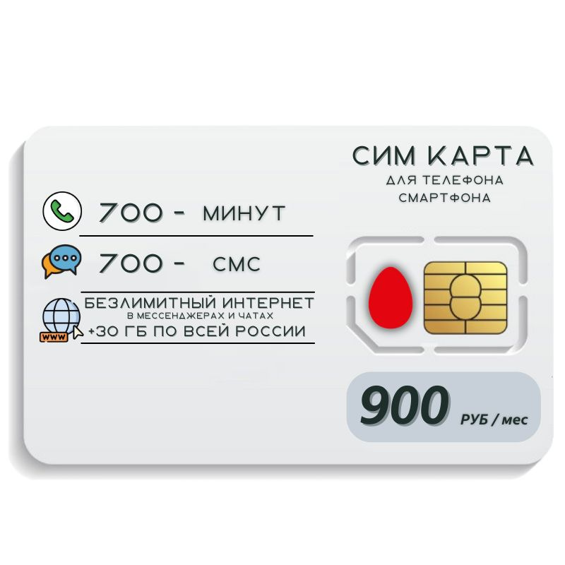 SIM-карта Сим карта Безлимитный интернет в мессенджерах и чатах 900 руб в месяц для любых мобильных устройств #1