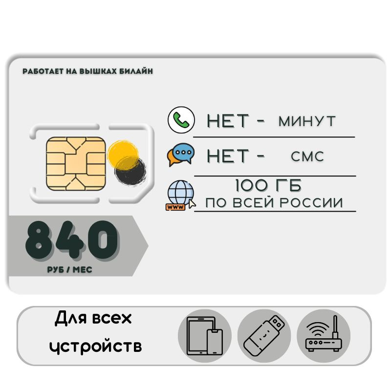 SIM-карта Сим карта Безлимитный интернет 840 руб. 100 гб в месяц для любых устройств + раздача NSTP16 #1