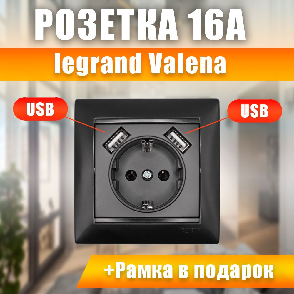 Розетка с USB Черная Legrand Valena 770319 #1