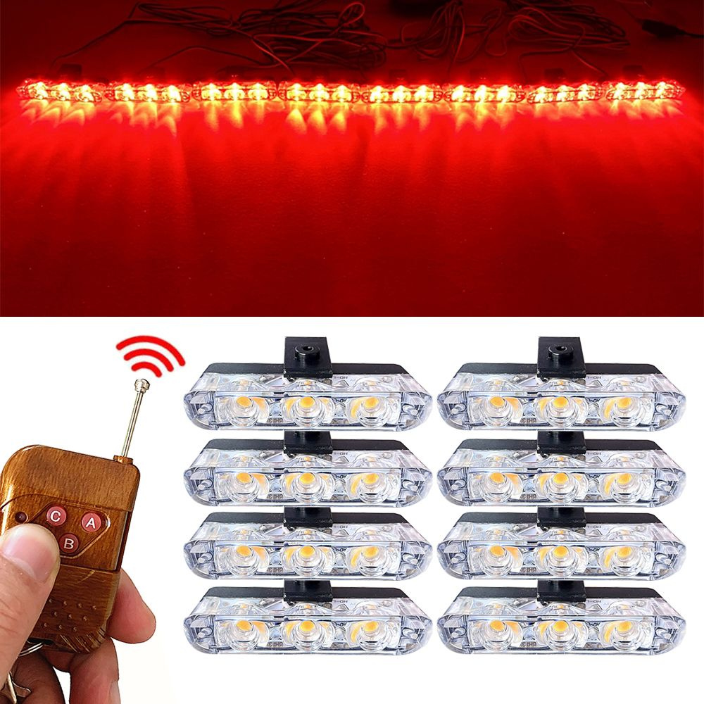 8 Шт 3LED Светодиодный стробоскоп для авто 12v проблесковый маячок Красный свет  #1