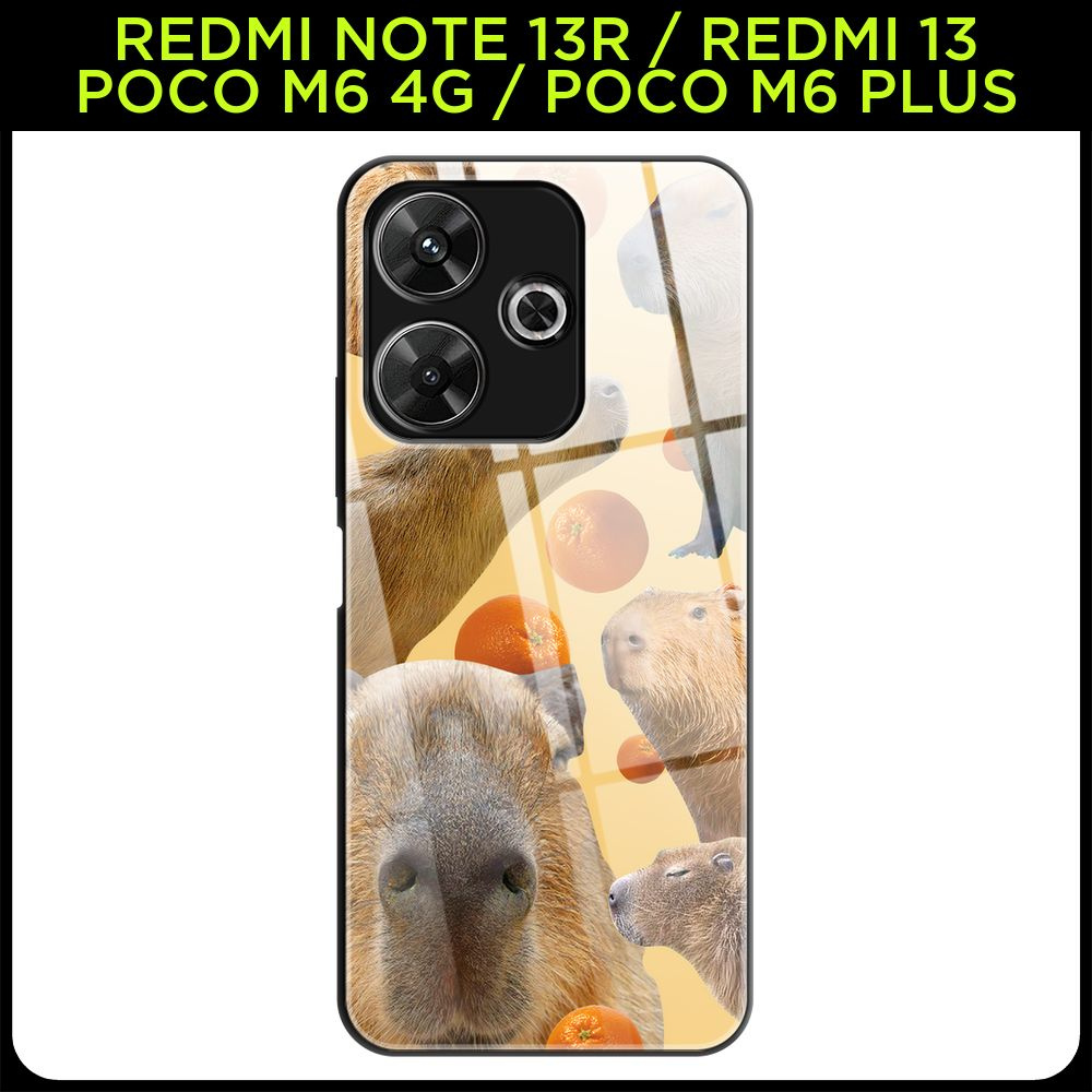 Стеклянный чехол на Redmi Note 13R/Redmi 13/Poco M6 4G/Poco M6 Plus / Редми Нот 13R с принтом "Апельсины #1