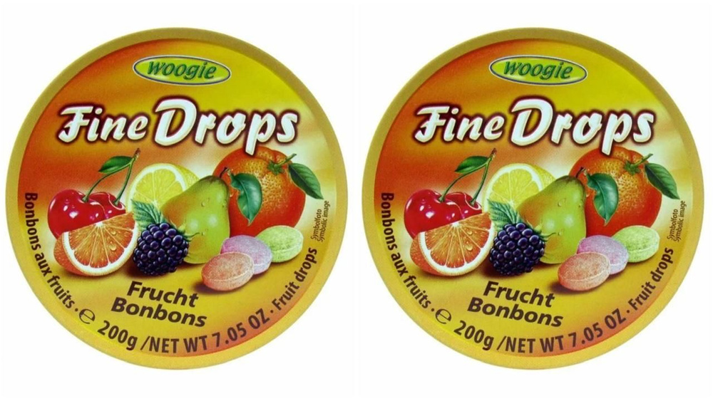 Леденцы в банке Фруктовые Fine Drops, Woogie, 2шт по 200гр (400гр), Австрия  #1