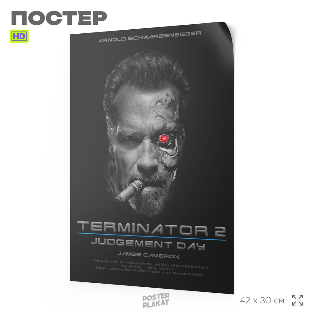 Постер Терминатор 2 / Terminator 2, Арнольд Шварценеггер, по мотиву фильма, фильмы 90-х, А3 (420х297 #1