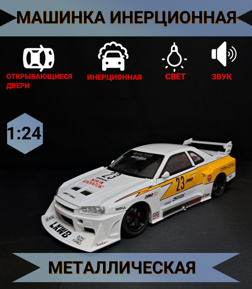 Коллекционная машинка металлическая инерционная Nissan Skyline GT-R R 34 / масштаб 1:24  #1