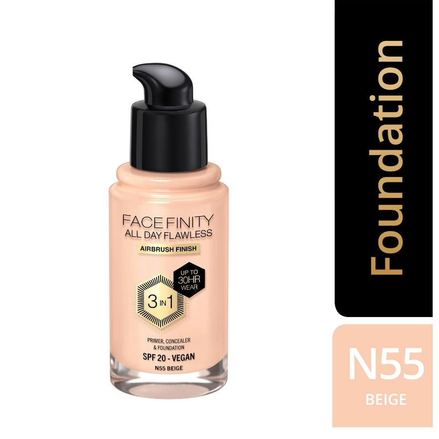 Max Factor тональный крем Facefinity all day flawless 3 in 1 vegan foundation N55 beige #1