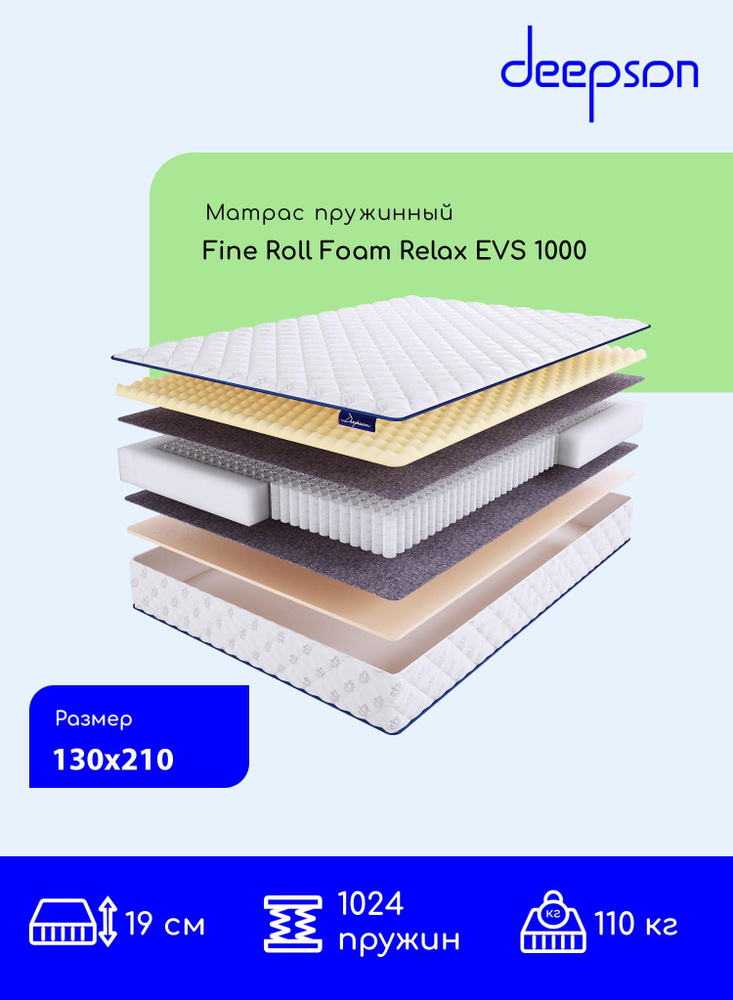 Матрас, Ортопедический матрас, Deepson Fine Roll Foam Relax EVS 1000 средней жесткости, Полутороспальный, #1