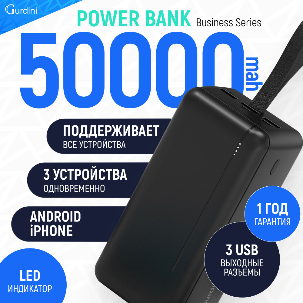 Внешний аккумулятор 50 000 mAh Gurdini Power bank Business Series универсальный USB с индикатором зарядки #1