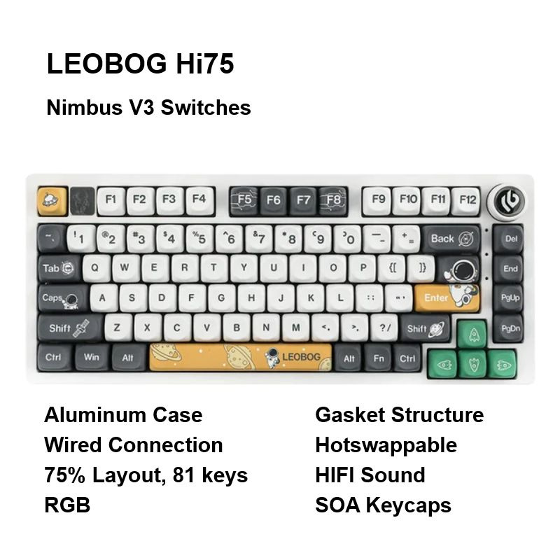 LEOBOG Игровая клавиатура проводная Hi75, Astronaut, Nimbus V3 Switches, SOA Keycaps, Английская раскладка, #1