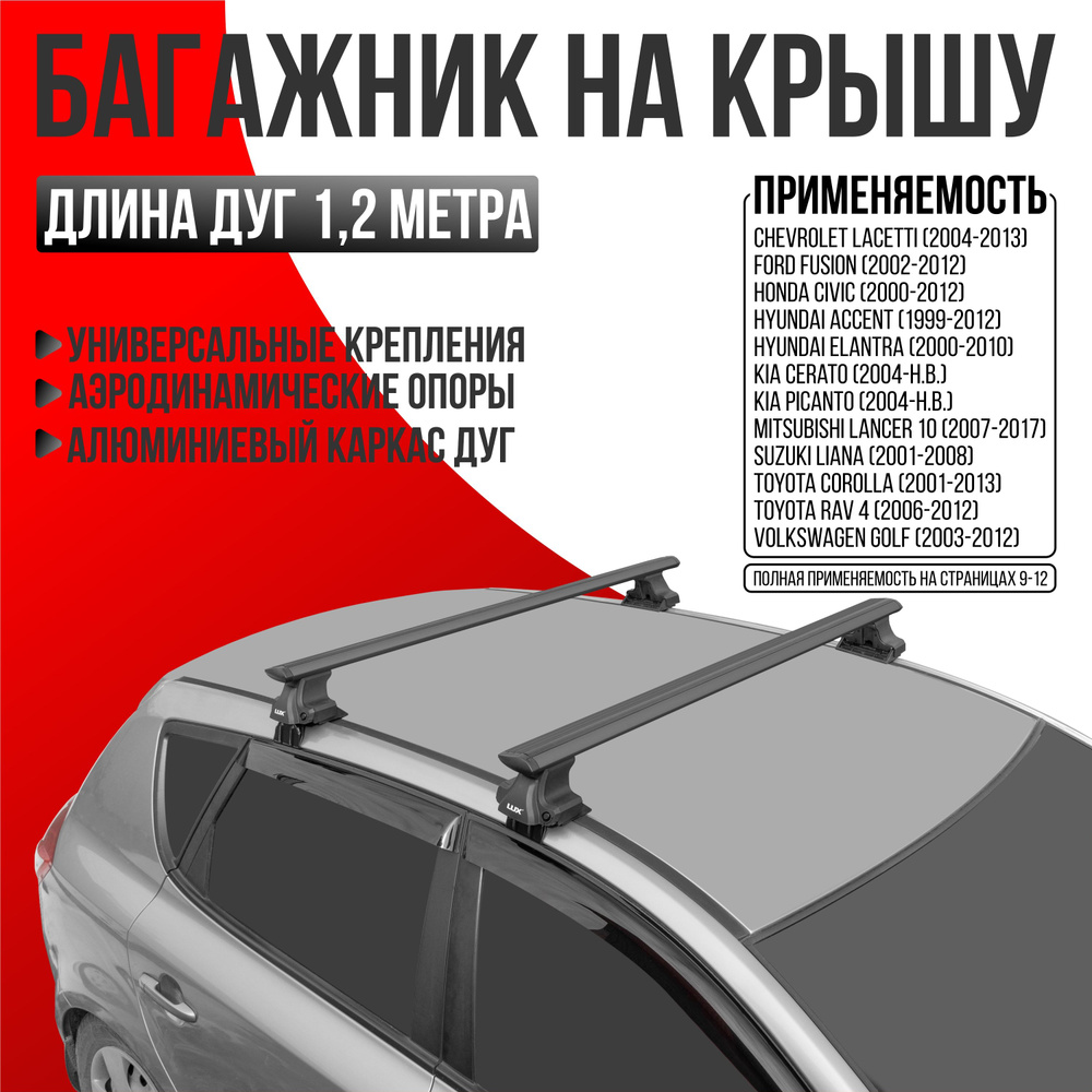 Багажник DLUX1 для Volkswagen Polo 4 (Фольксваген Поло) хэтчбек 2001-2009 с крыловидными черными дугами #1