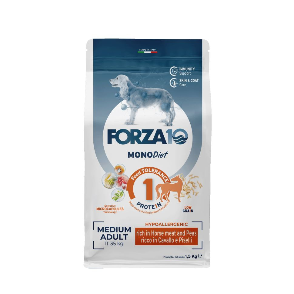 Forza10 Medium Diet сухой корм для взрослых собак средних пород из конины, гороха и риса с микрокапсулами #1