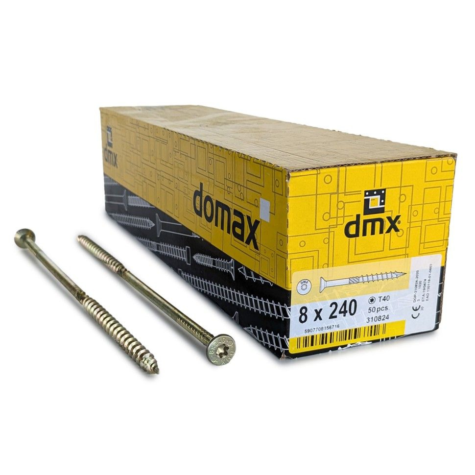 Шурупы конструкционные Domax 8.0x240/100 CS TX40 (Жёлтый цинк, потай, 50шт)  #1