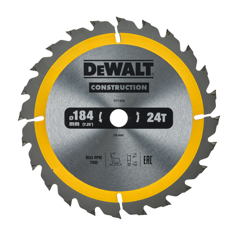 Пильный диск DEWALT CONSTRUCTION DT1939, 184/16 мм, DT1939 #1