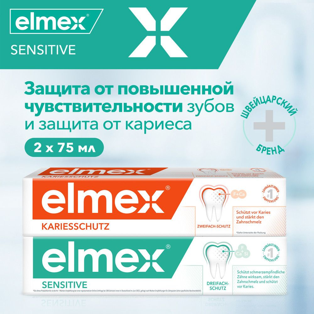 Зубная паста Elmex Sensitive для чувствительных зубов,75 мл и Защита от кариеса и укрепления эмали, 75 #1