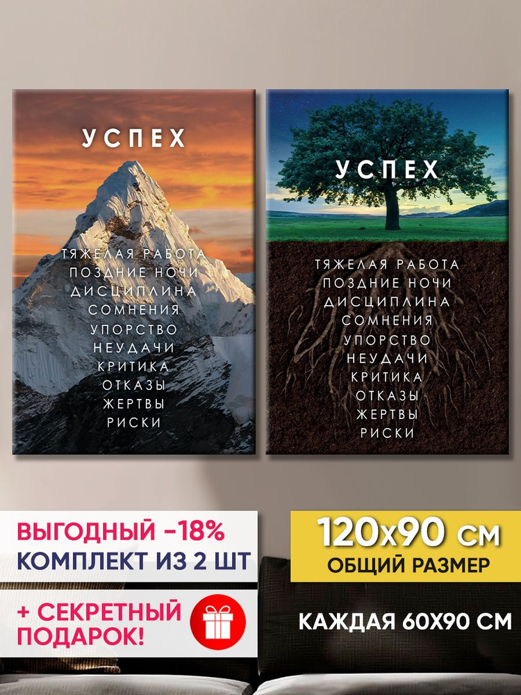 Картина на холсте MyMoneyArt "Гора достижений и Дерево победы" 60х90 см 2 шт  #1