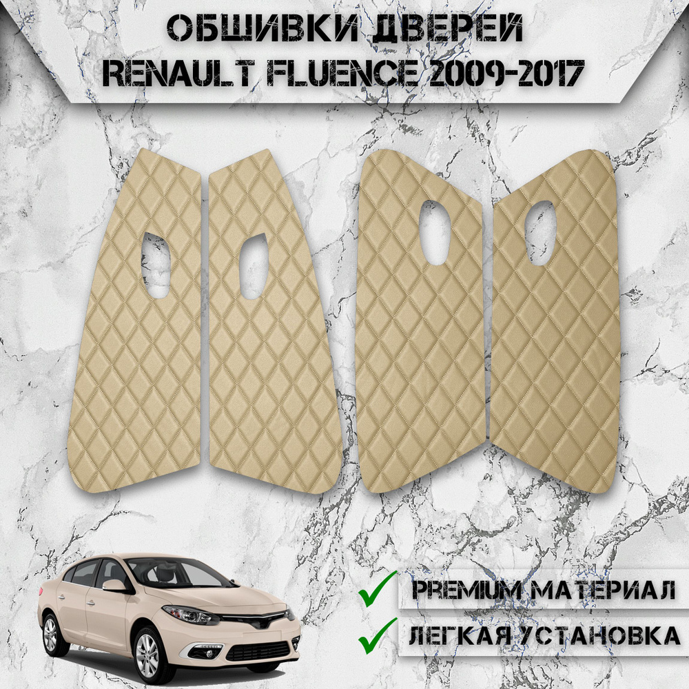 Декоративные вставки / обшивки карт дверей из Экокожи для Рено Флюенс / Renault Fluence 2009-2017 Г.В. #1