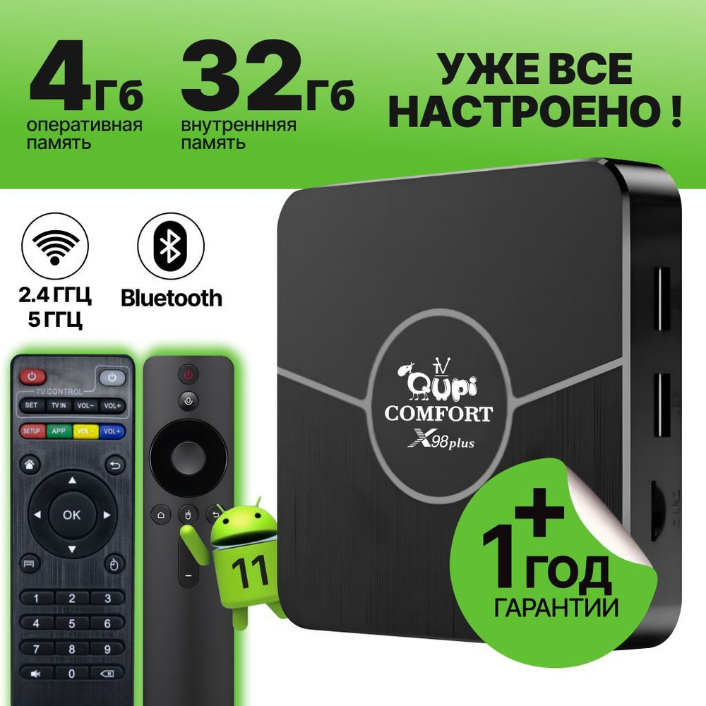 Смарт ТВ приставка X98PLUS 4GB/32Gb: лучшая приставка для телевизора с медиаплеером и функцией смарт #1