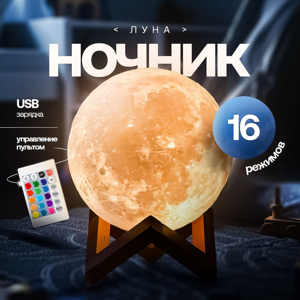 Светильник-ночник детский для сна беспроводной 3D шар Луна Moon Lamp светодиодный беспроводной, лампа #1