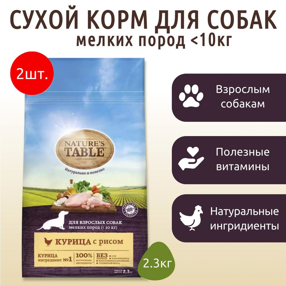 Сухой корм Nature's Table 4.6 кг (2 упаковки по 2300 грамм) для собак мелких пород Курица с рисом  #1