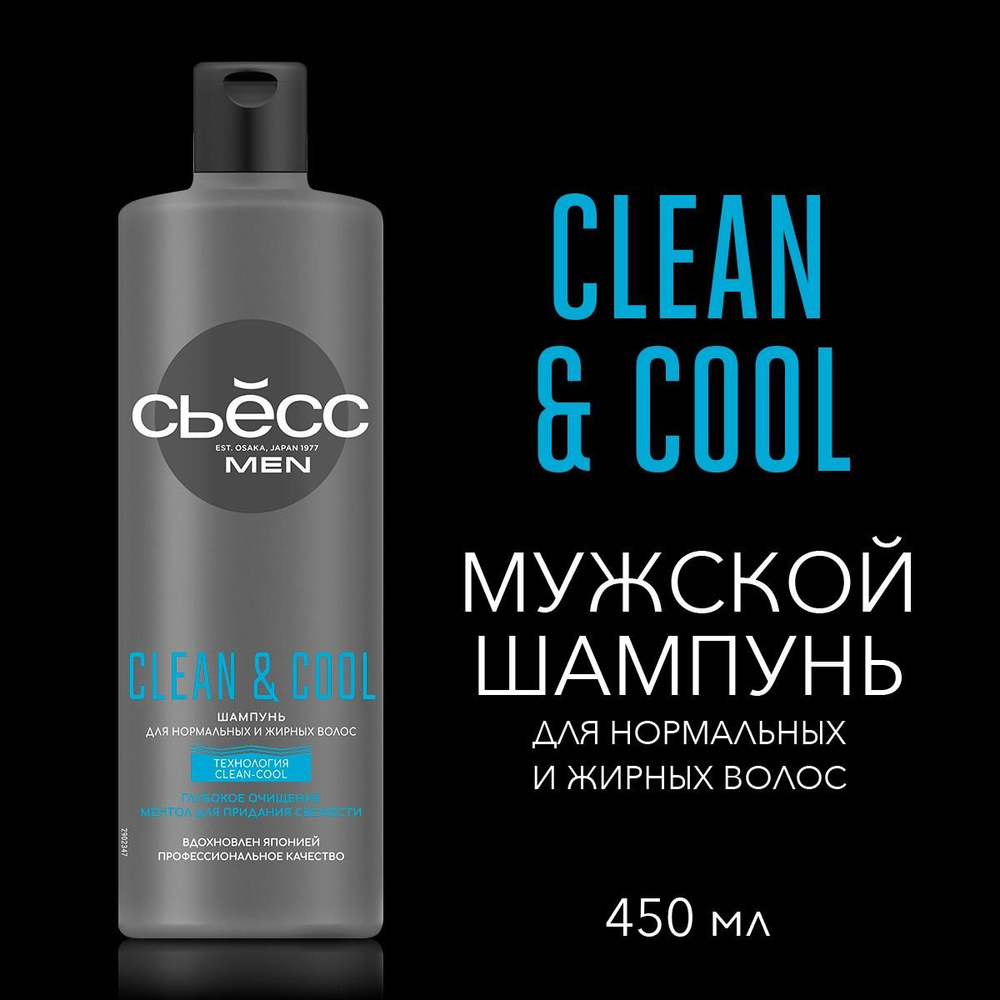 СЬЕСС Шампунь мужской Clean & Cool для нормальных и жирных волос, глубокое очищение, 450 мл  #1