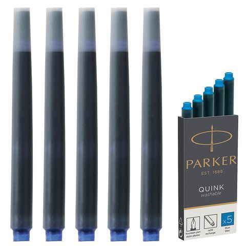 Картриджи чернильные PARKER "Cartridge Quink", КОМПЛЕКТ 5 штук, смываемые чернила, синие, 1950383  #1