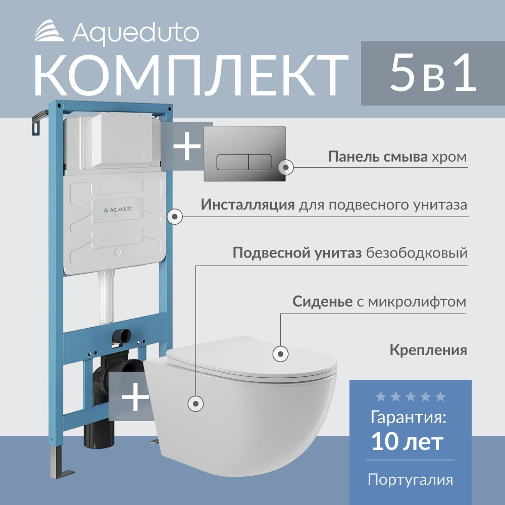 Aqueduto комплект: TECNICA Система инсталляции для подвесного унитаза, FORMA Панель смыва, хром, OVO #1