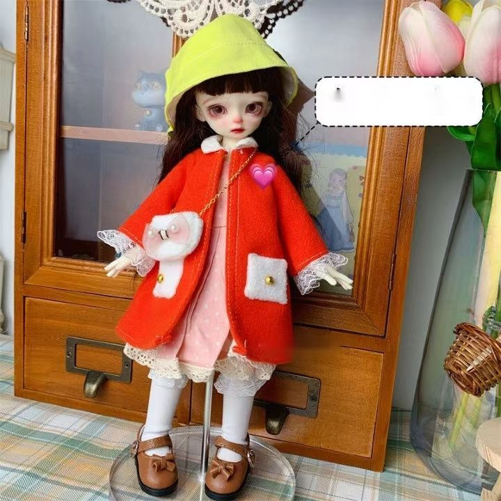 Одежда для кукол 1/6 BJD, игрушечная одежда DIY, красная куртка + рыбацкая шапка + юбка + носки + сумка, #1