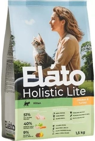 Elato Сухой корм для котят, беременных и кормящих кошек Holistic Lite Курица и Индейка, 1,5 кг  #1