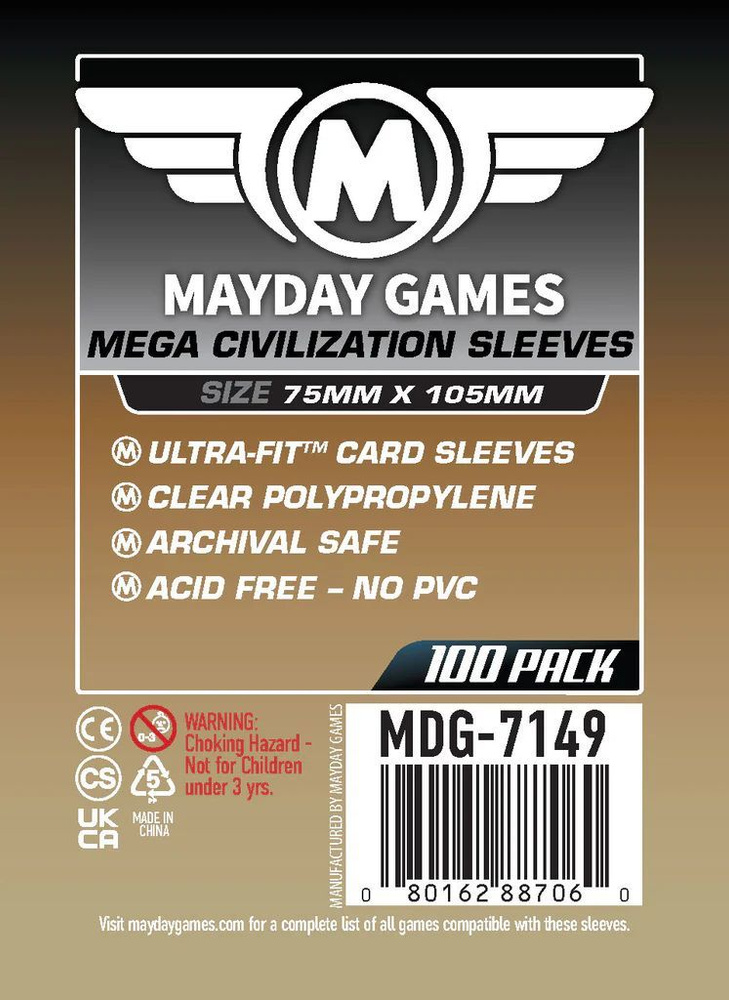 Стандартные прозрачные протекторы MayDay 75х105мм (Mega Civilization) 100 шт  #1