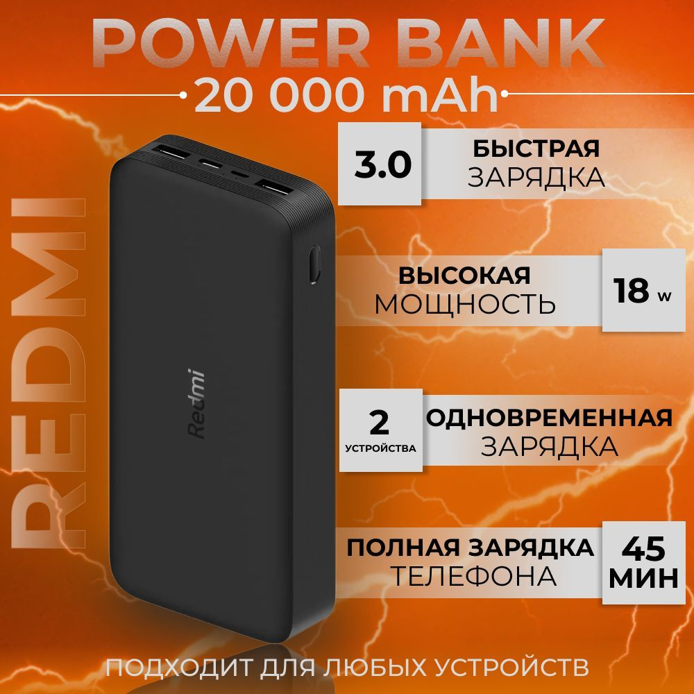 Повербанк Redmi 20000 mAh портативный универсальный внешний аккумулятор Power Bank мощный с быстрой зарядкой #1