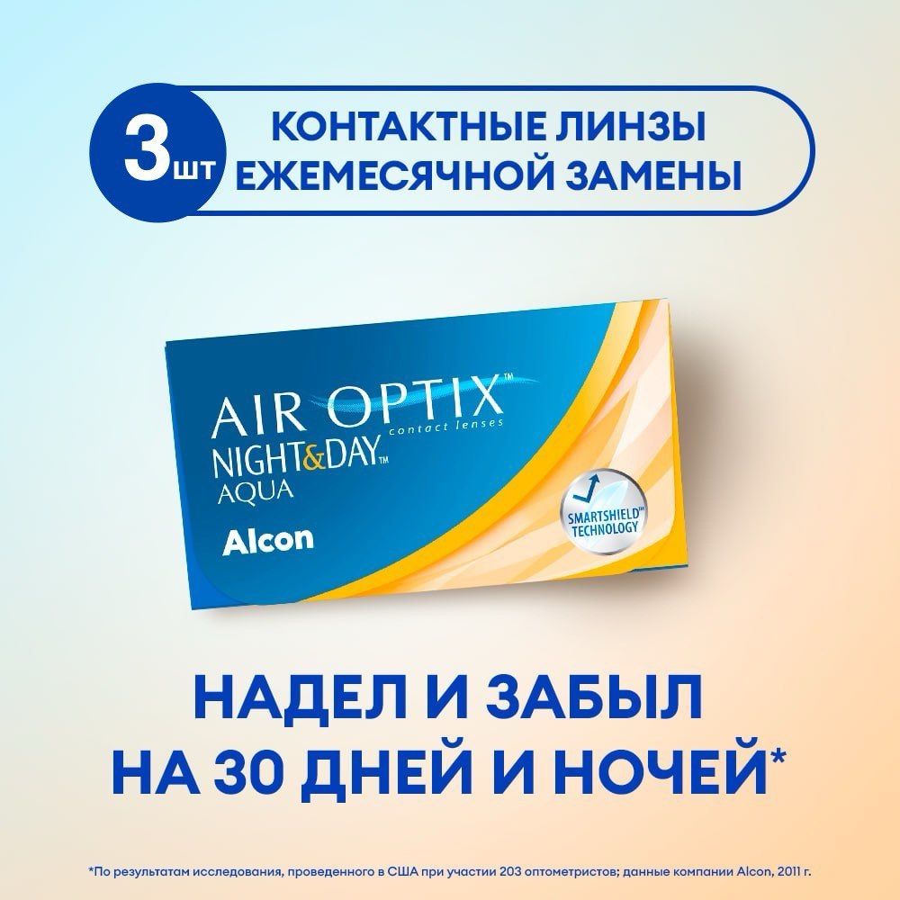 AlconКонтактныелинзыAIROPTIXNight&DayAQUA8.6,3шт,-0,50,1месяц,длядневногоиночногоношения
