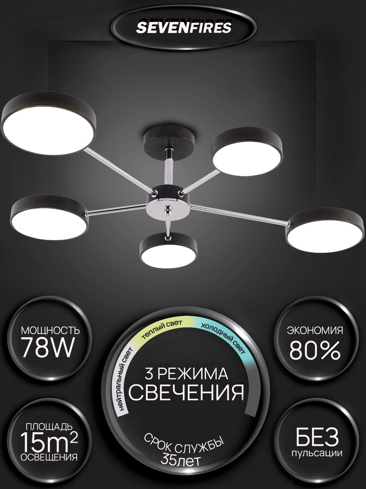 СемьОгнейЛюстрапотолочнаясветодиоднаявспальню