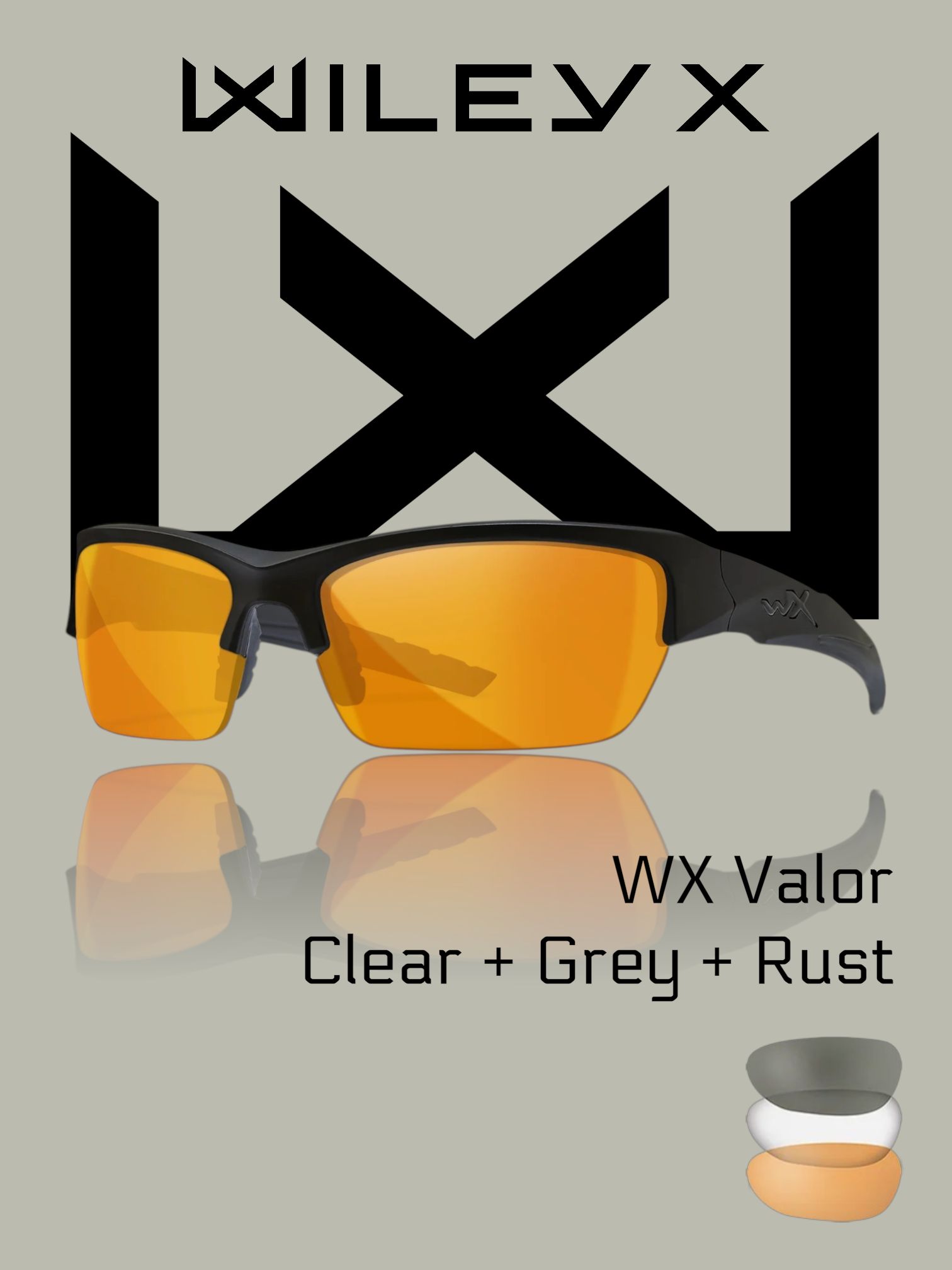 ОчкитактическиезащитныеWileyXWXValor,оправаMatteBlack,линзыClear+Grey+Rust(CHVAL06)