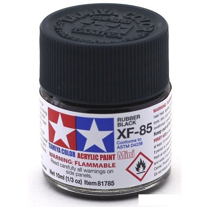 Краска акриловая XF-85 Rubber Black flat, acrylic paint mini 10 ml. (Чёрная Резина матовый) Tamiya 81785 #1