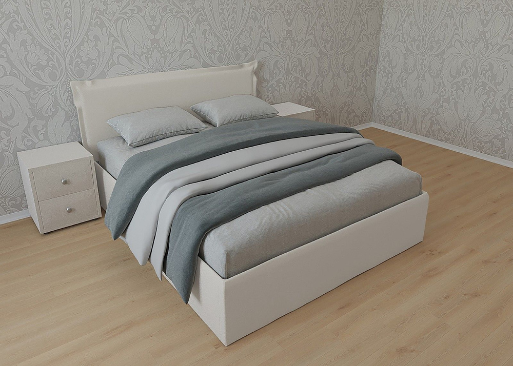 Двуспальная кровать Дели 200x200 основание металлическое с ламелями велюр бежевый  #1
