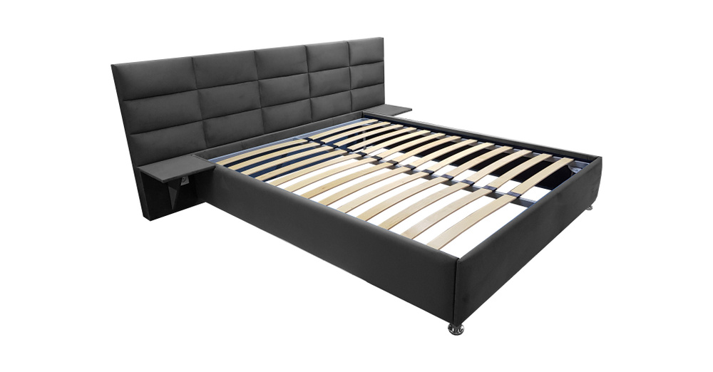 Односпальная кровать Пекин 90x200 основание металлическое с ламелями велюр черный без ножек  #1