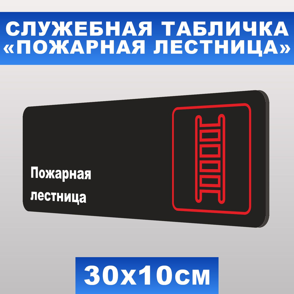 Табличка служебная "Пожарная лестница" Печатник, 30х10 см, ПВХ пластик 3мм  #1