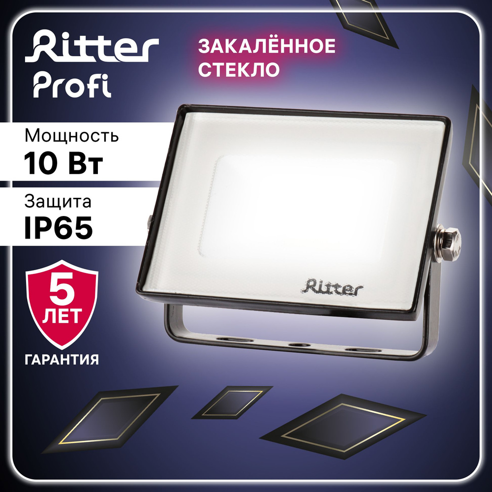 Прожектор светодиодный уличный PROFI 10Вт, 180-240В, IP65, 4000К, 1000Лм, черный, Ritter, 53414 7  #1