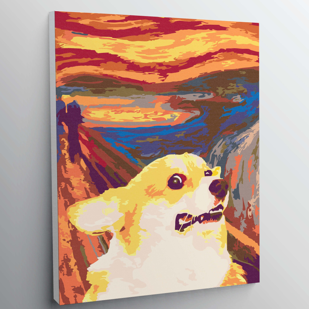 Алмазная мозаика, картина стразами без подрамника - Корги в стиле Мунка - Собаки 40x50 см.  #1