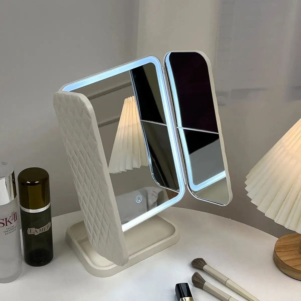 Зеркало настольное с подсветкой и увеличением косметическое для макияжа складное  #1