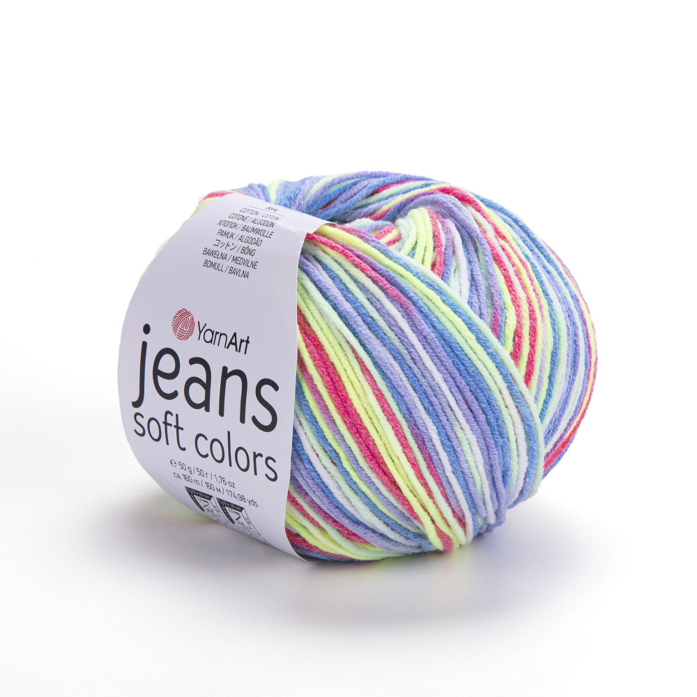 Пряжа Jeans Soft Colors - 1моток( 6207 - св желтый-розовый-сиреневый-голубой) 50гр, 160м, 55% хлопок #1