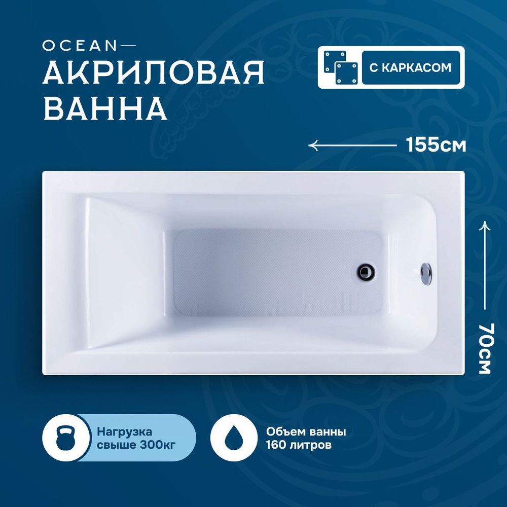 Акриловая ванна Nixx Ocean 155x70 (с каркасом) #1