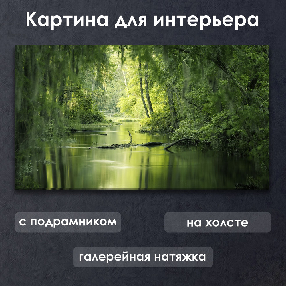 Картина для интерьера с подрамником на холсте на стену Река затерявшаяся в лесу  #1