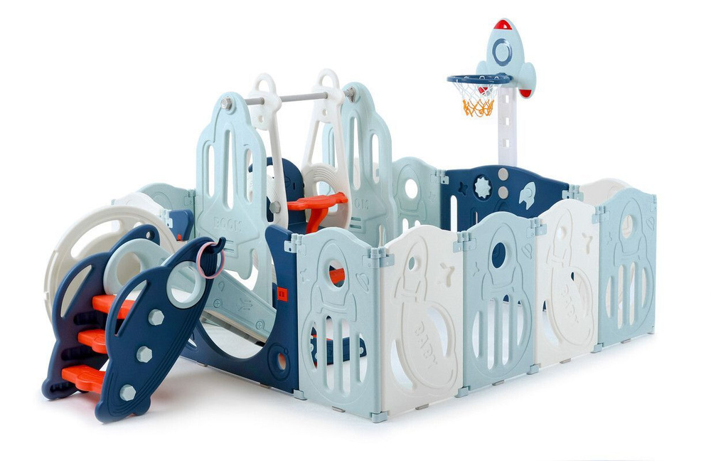 Большой детский игровой манеж, комплекс с качелями UNIX Kids SUPREME Space 160x160 Blue из пластика, #1