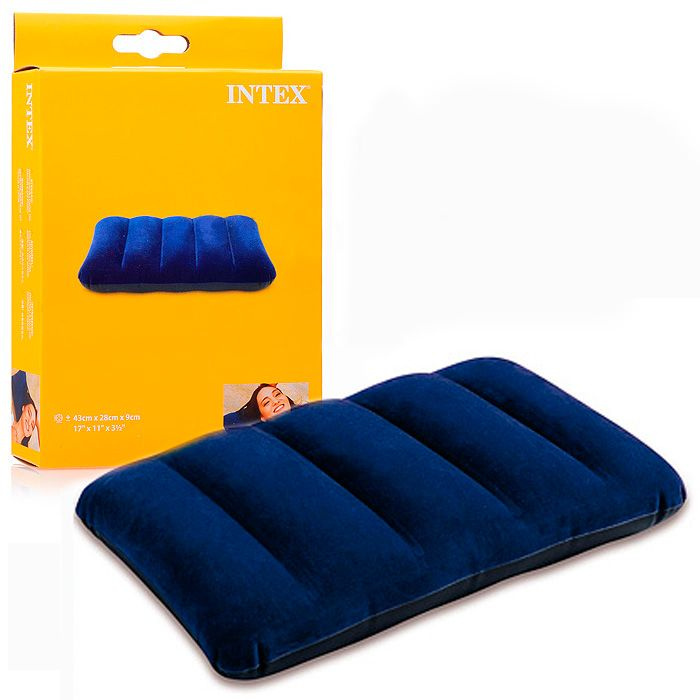INTEX Подушка кемпинг дорожная надувная, подушка для отдыха флокированная 43х28х9см, 68672  #1