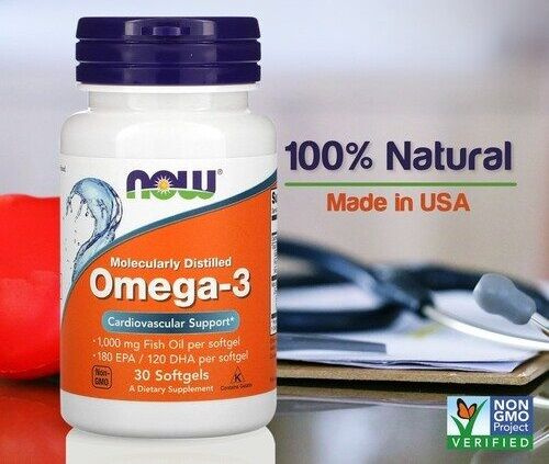 NOW omega 3, рыбий жир омега 3, 30 капсул #1